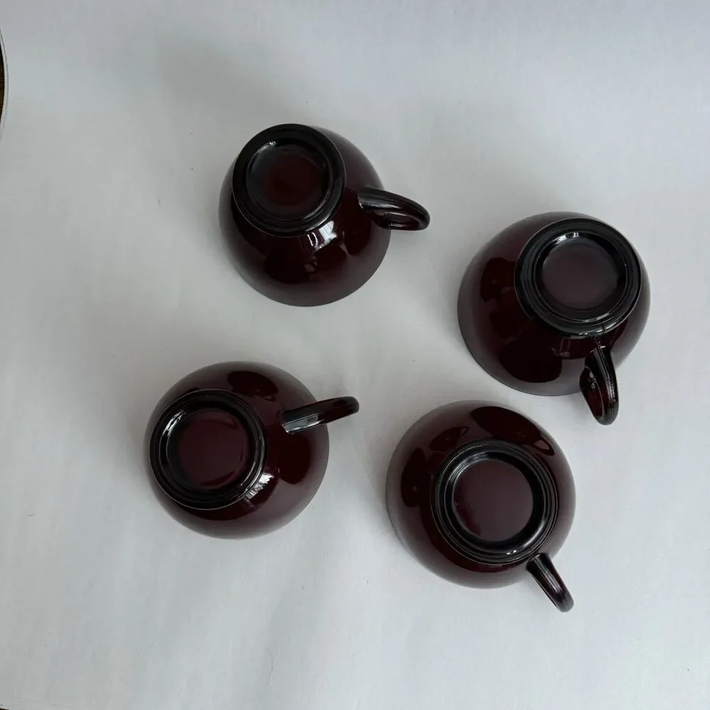 (4) Vintage Anchor Hocking Royal Ruby‎ Red Glass Teacups Cup 6oz